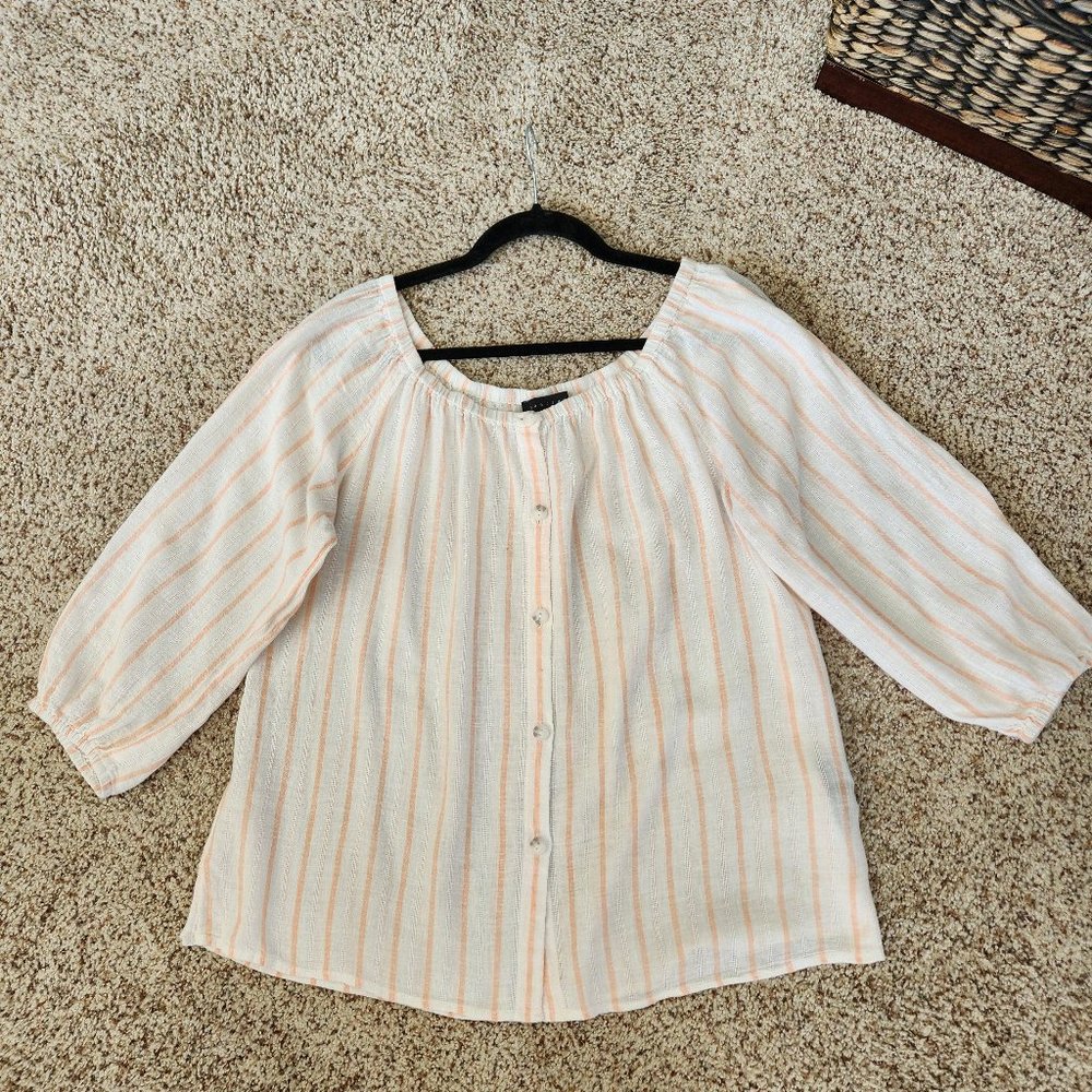 Sanctuary, Coral and White Striped, 3/4 sleeve, Top, Size Medium, Blouse